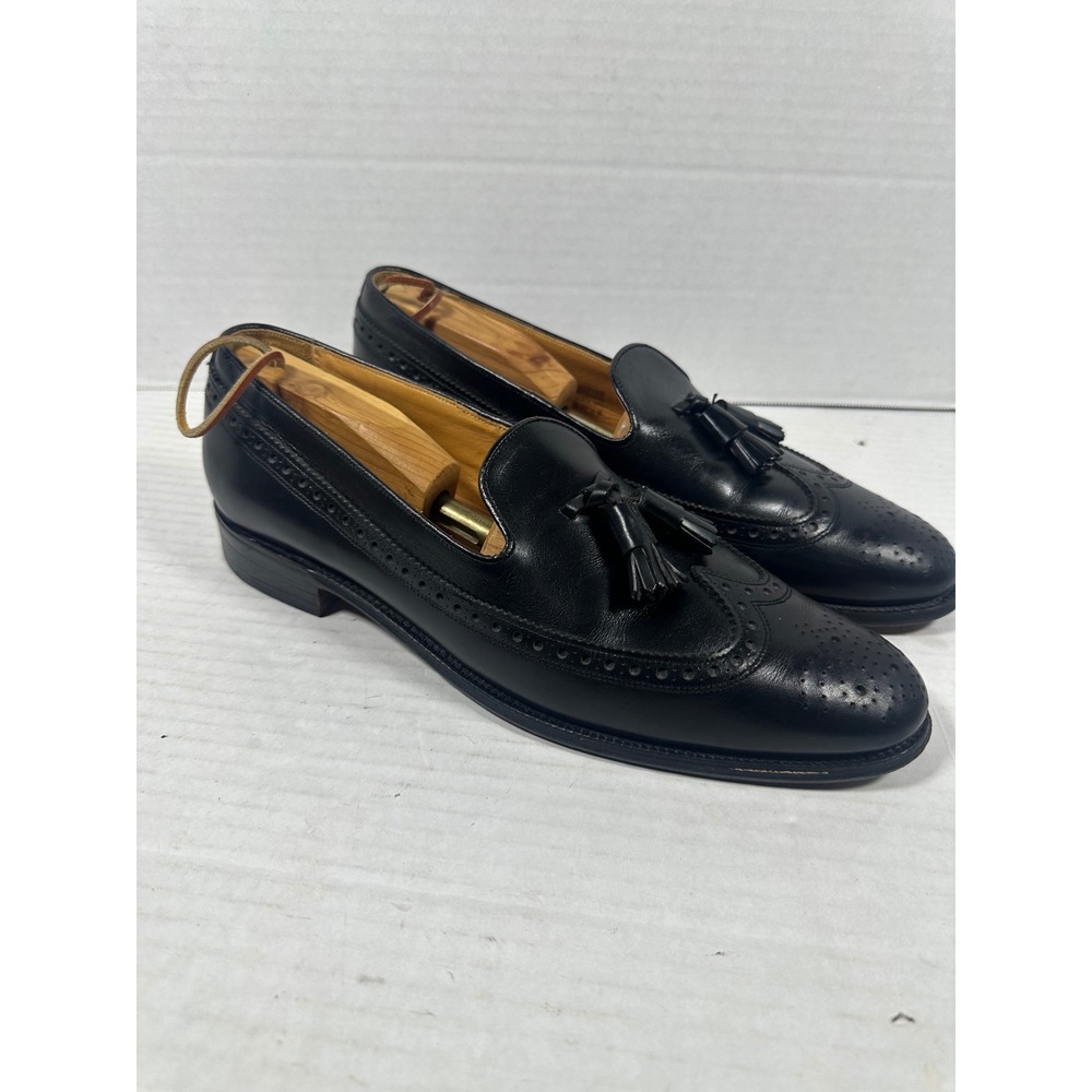 Saxone Fraser MIB Mens 11B Black Leather Wingtip Tassel Loafers Brogue Shoes